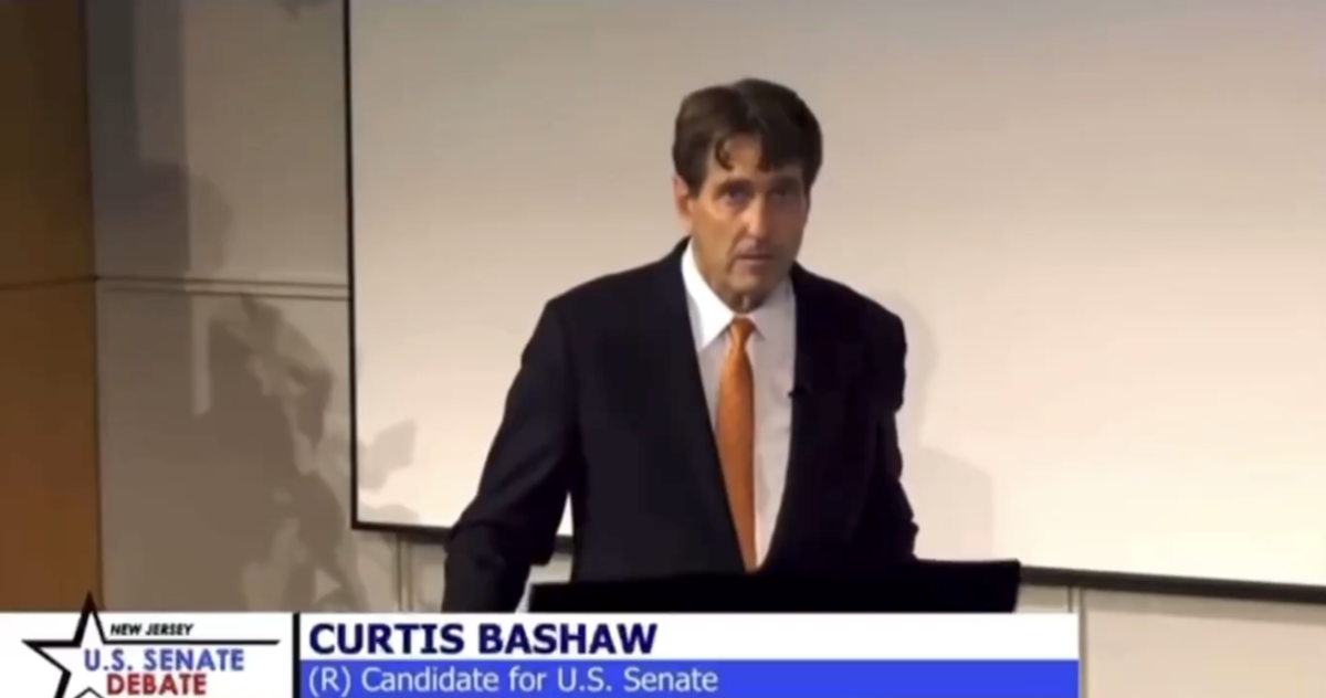 Republican New Jersey Senate candidate Curtis Bashaw freezes during debate
